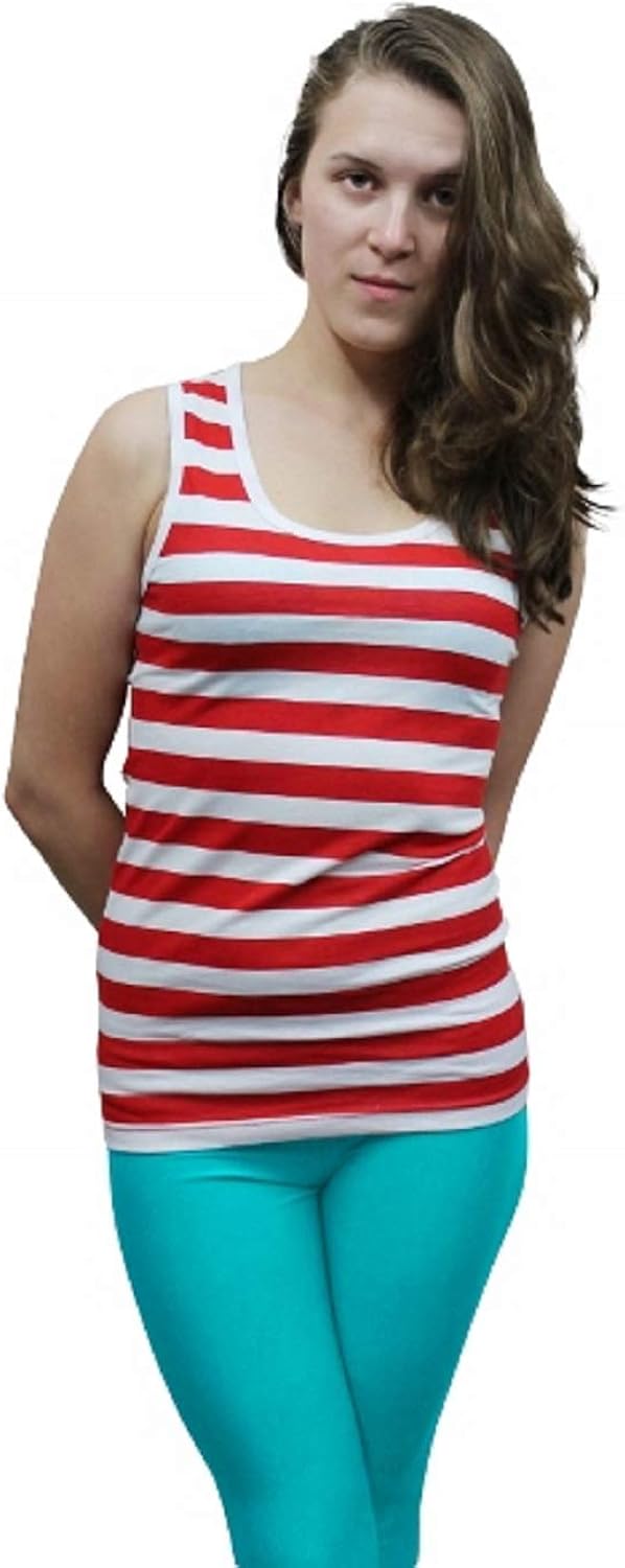 B S Trendz Women S Red And White Striped Tshirt Top Hat Glasses