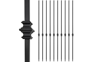 DEVALLEY Wrought Iron Balusters (Set of 10),1/2 inch Hollow Single Knuckle Balusters,Decorative Metal Balusters Spindles for Decks,Spiral Stair Railing,Satin Black Metal Railing - D06…