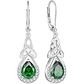 FJ Celtic Knot Dangle Drop Earrings 925 Sterling Silver Infinity Teardrop Leverback Earrings Birthstone Jewelry for Women