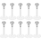 Jovivi 10-40pcs 16G 2/3/4/5mm Czech Crystal Clear Flexible Bioflex Acrylic Bar Labret Monroe Studs Lip Rings Helix Stud Earrings Ear Nose Piercing Body Jewelry