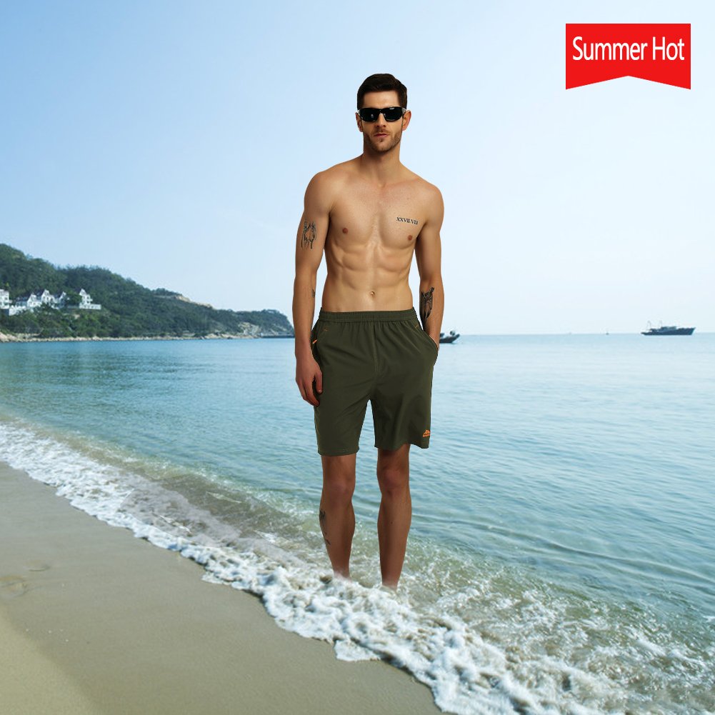 Gititlys Men\'s Sport Shorts With Pockets Lightweight Breathable Polyester Fabric Dark blue Large (ArmyGreen, Medium)