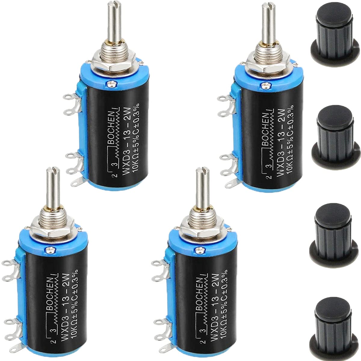 Youmile 4 pcs WXD3-13-2W 10K Ohm Multi-Turn Wirewound Potentiometer Rotatable 10 Turn Wire Wound Potentiometer with 4MM copper core knob hat