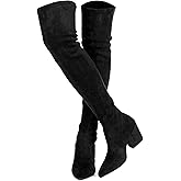 Mtzyoa Thigh High Block Heel Boot Women Pointed Toe Stretch Over The Knee Boots