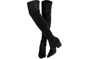 Mtzyoa Thigh High Block Heel Boot Women Pointed Toe Stretch Over The Knee Boots