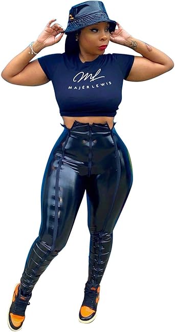 blue leather pants womens