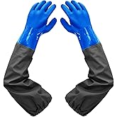 Haiou 25" Long Rubber Gloves for Waterproof Pond Gloves for Cleaning -Large | Elbow Length Gloves Gardening Gloves Heavy Duty Waterproof Fishing Gloves for Women and Men