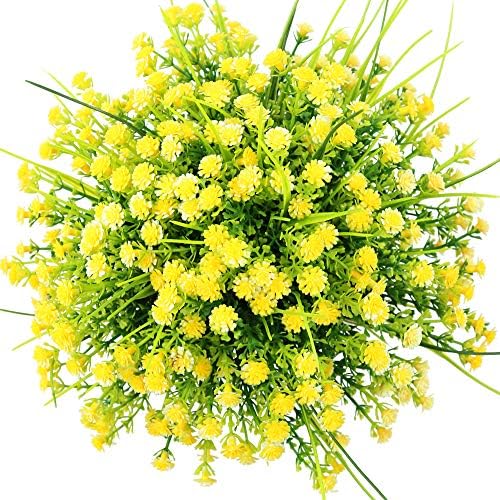 Artificial Flowers, 5PCS Fake Flowers, Multicolor UV Resistant Fake Greenery Bushes, DIY Flowers for Bride's Bouquet Wedding Home Garden Party Indoor Outdoor (yellow)