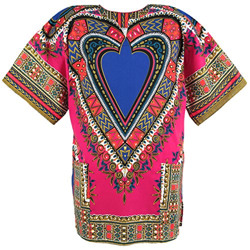 Heart African Dashiki Cotton Mexican Poncho Hippie Tribal Boho Shirt Pink ad17p