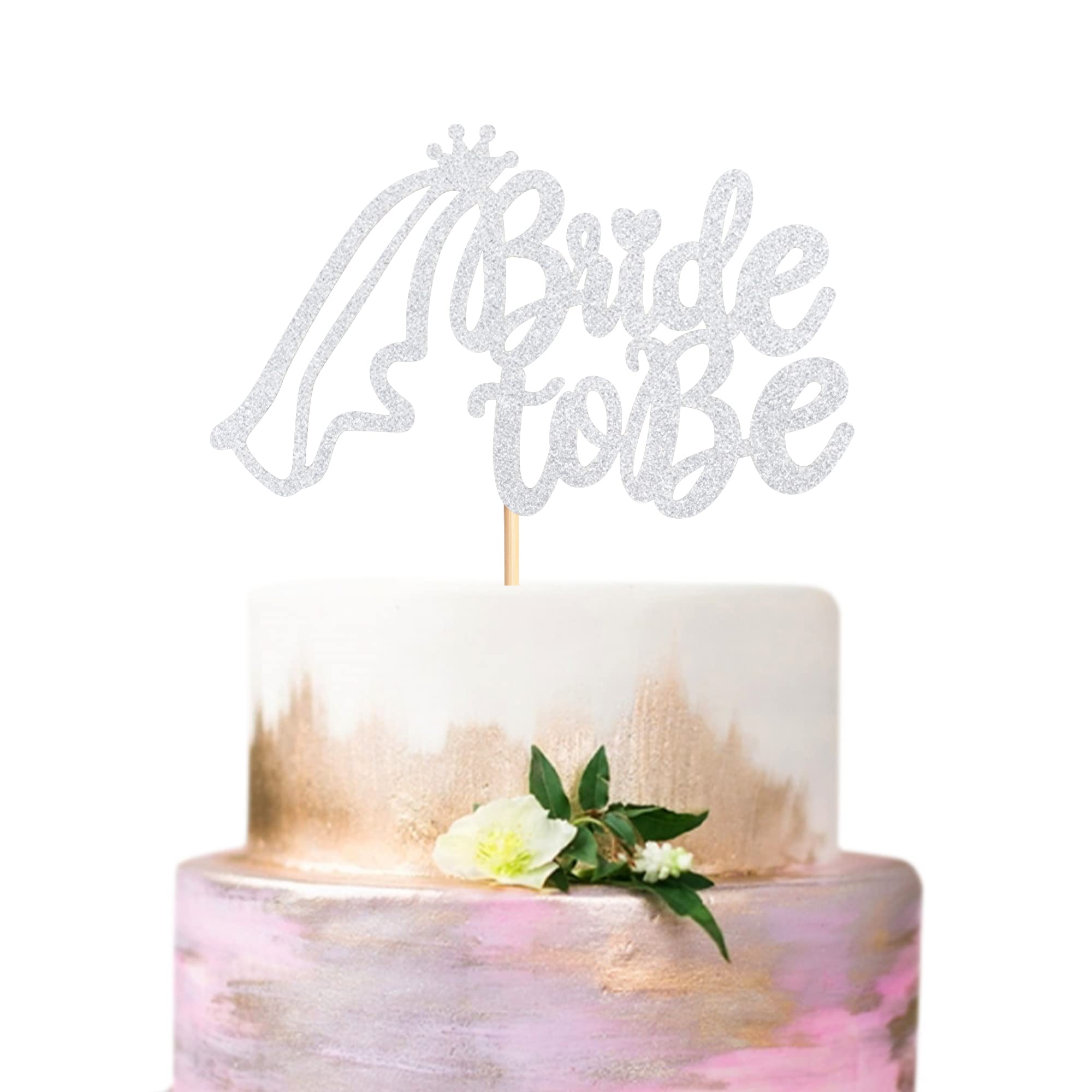 Blumomon 1Pc Bride to Be Cake Topper with Glitter Ring Bridal Shower Cake Pick Decorations for Wedding Engagement Theme Bachelorette Party Supplies Silver