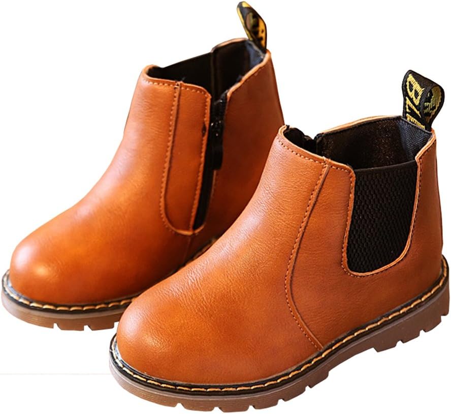 Toddler Girls Chelsea Boots Side Zip Flat Ankle Boots with Elastic Side Tabs