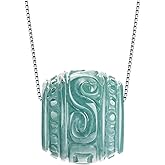 AMINKINA 14K White Gold Jade Necklace, Grade A Natural Jadeite Barrel Pendant Necklace, Birthday Gift for Mother, Wife, Girlfriend
