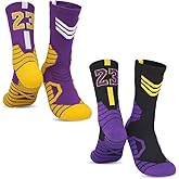 MENKARWHY 2-Pairs Basketball-Socks-for-Men & Boys, Basketball Team Lucky Number Sports-Star-Socks for Child & Adult