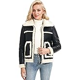 DIASHINY Women's Faux Shearing Fur Winter Coat Warm Thick Fur Lined Faux Leather Jacket