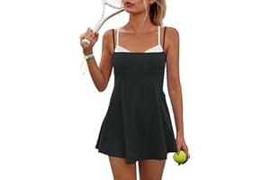 Yanekop Womens Tennis Dress with Built in Shorts and Bra Athletic Dresses Golf Outfits Spaghetti Strap Workout Dress