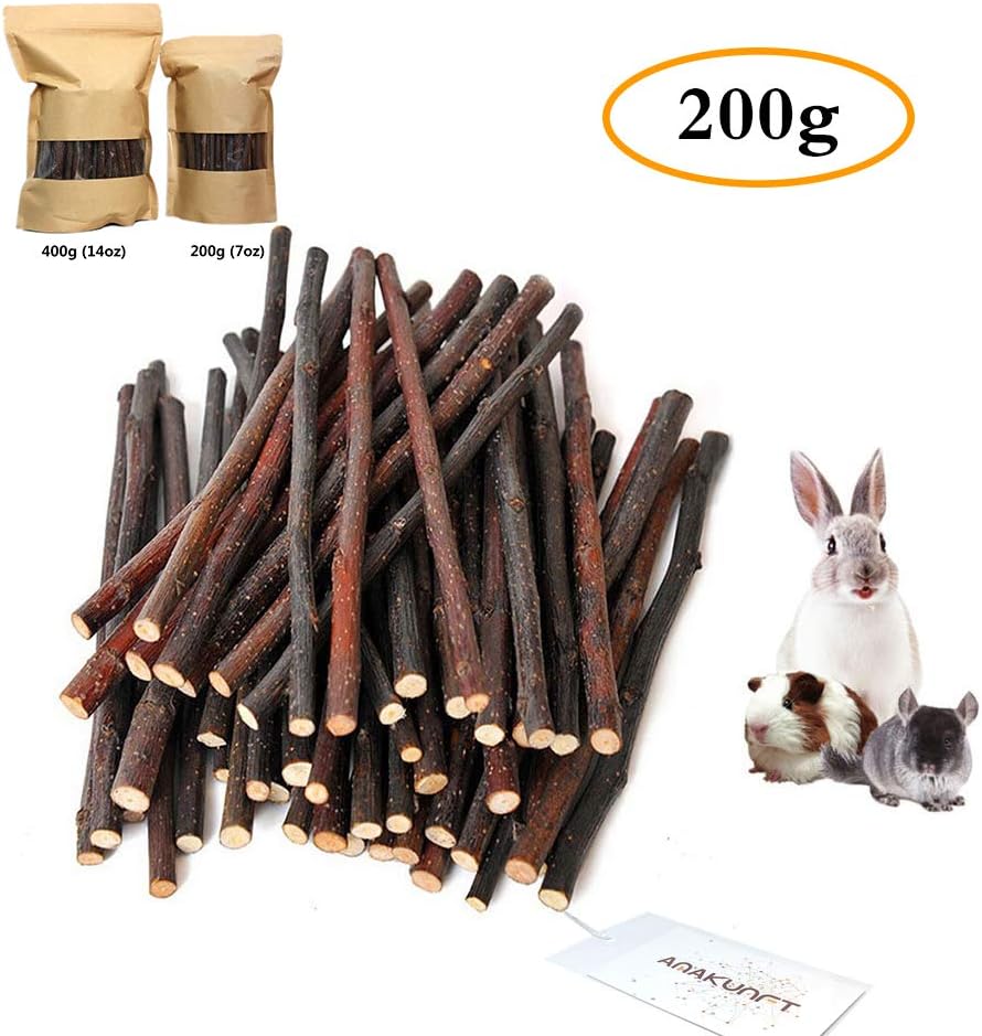 200g (7oz) Apple Sticks, Natural Apple Branch Pet Snacks Chew Toy, Molar and teeth grinding Toy for Small Animal Rabbits, Chinchillas, Hamsters, Guinea Pigs (About 50-70 Sticks) by HongYH