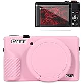 Frevyve Case for Canon G7X Mark III Camera, Soft Silicone Protective Case, Powershot G7X Mark III Sleeve with Removable Lens Cover & Screen Protector Accessories, Slim Fit, Anti-Scratch (Pink)