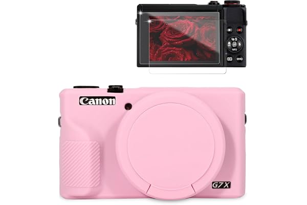 Frevyve Case for Canon G7X Mark III Camera, Soft Silicone Protective Case, Powershot G7X Mark III Sleeve with Removable Lens Cover & Screen Protector Accessories, Slim Fit, Anti-Scratch (Pink)