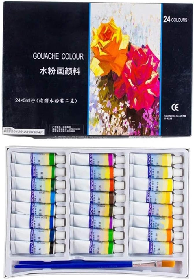 SIQIMI Gouache Paint Set 5 Ml - 24 Pack, Rich, Vivid Colors, Professional Watercolor Paints