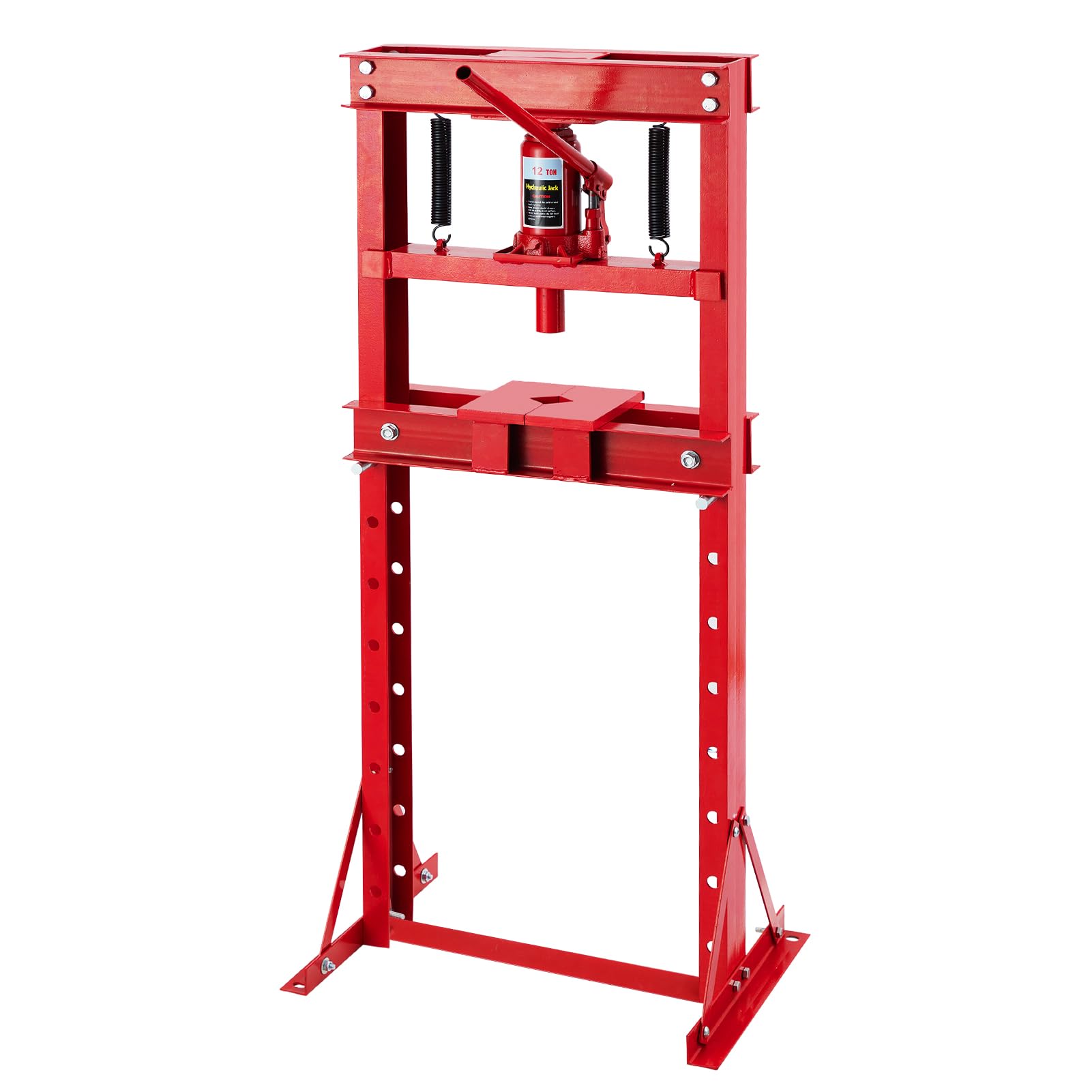 Photo 1 of 12 Ton Hydraulic Press, Heavy Duty H-Frame Floor Shop Press with Adjustable Workbench & 2 Press Plates, for Straightening, Automotive Repair & Garage Use, Red