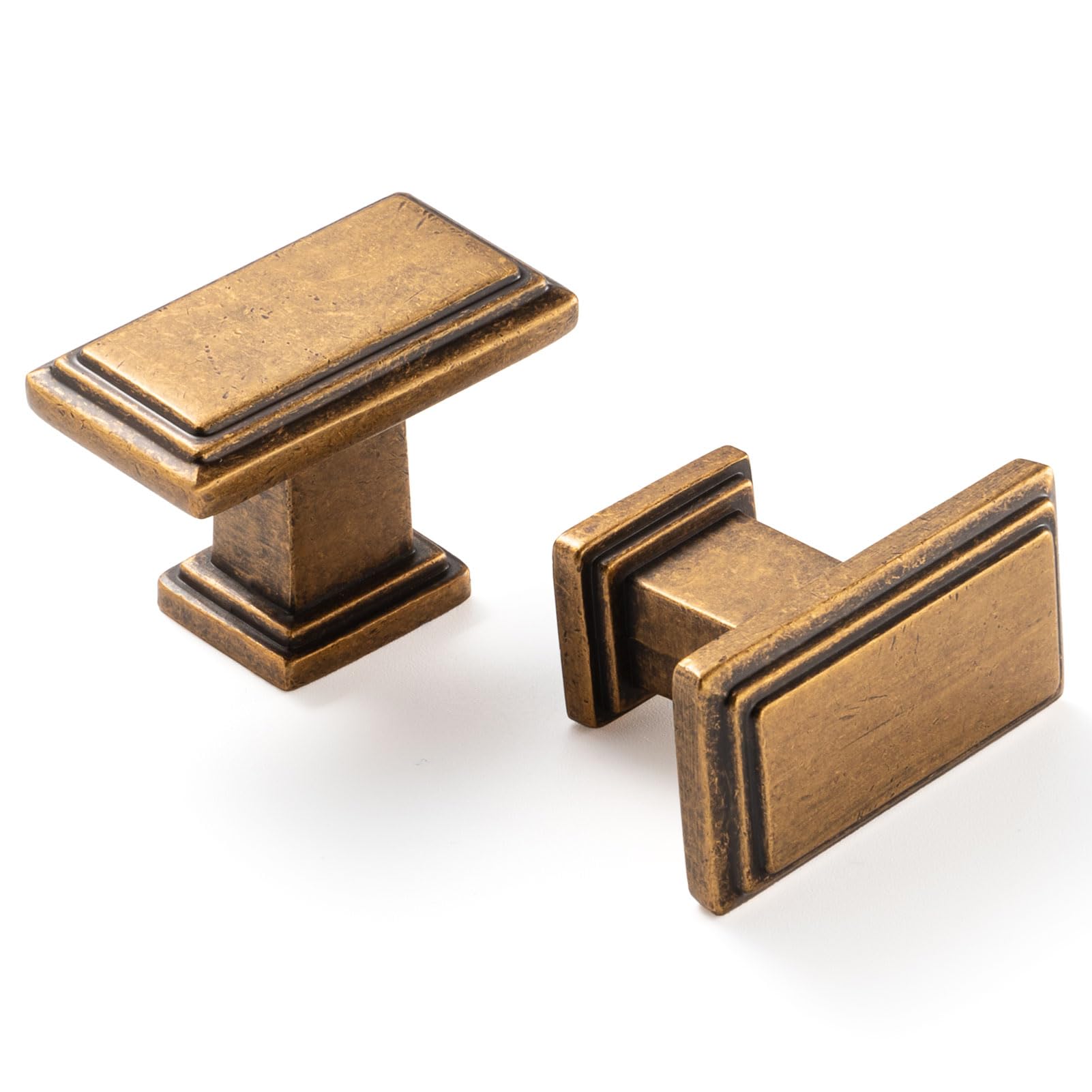 Photo 1 of ASKANO 10 Pack 1-1/2 Inch Antique Brass Cabinet Knobs Vintage Brass Drawer Knobs Rectangular Brass Cabinet Pulls, ZK2206 Kitchen Hardware for Cabinets Drawers Bedroom Dresser Cupboard Bathroom Vanity