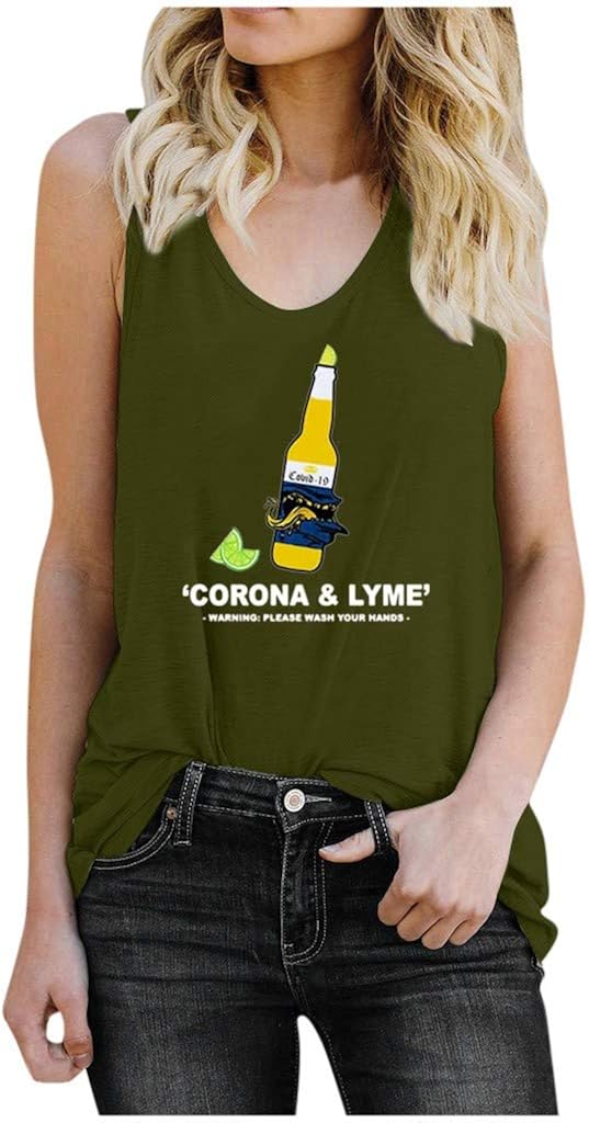 Funny Sayings Corona & Lyme Warning Please Wash Your Hands - Cute Graphic Unisex T-Shirt Womens Tops Sleeveless Tank Vest