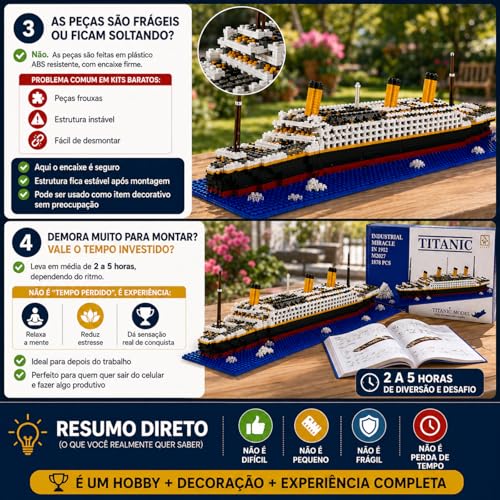 Kit Blocos de Construção Titanic 56cm | Com Base Oceano