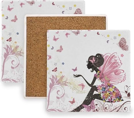 Amazon Akiraki コースター 吸水 滑り止め 速乾 4枚セット 茶托 茶パット おしゃれ 耐熱 蝶 ピンク 女の子 オシャレ 白 ホワイト エコ素材 茶托コースター お茶 コーヒー 飲食店 オフィス 喫茶店 コースター オンライン通販