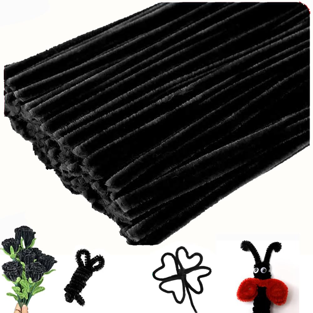 Yiyuanhe Pipe Cleaners for Craft, 200Pcs Crafting Pipe Cleaners for Christmas Craft, 30cm Long Chenille Stem for DIY, Pipe Cleaners for Arts and Crafts Project Decoration (Black)