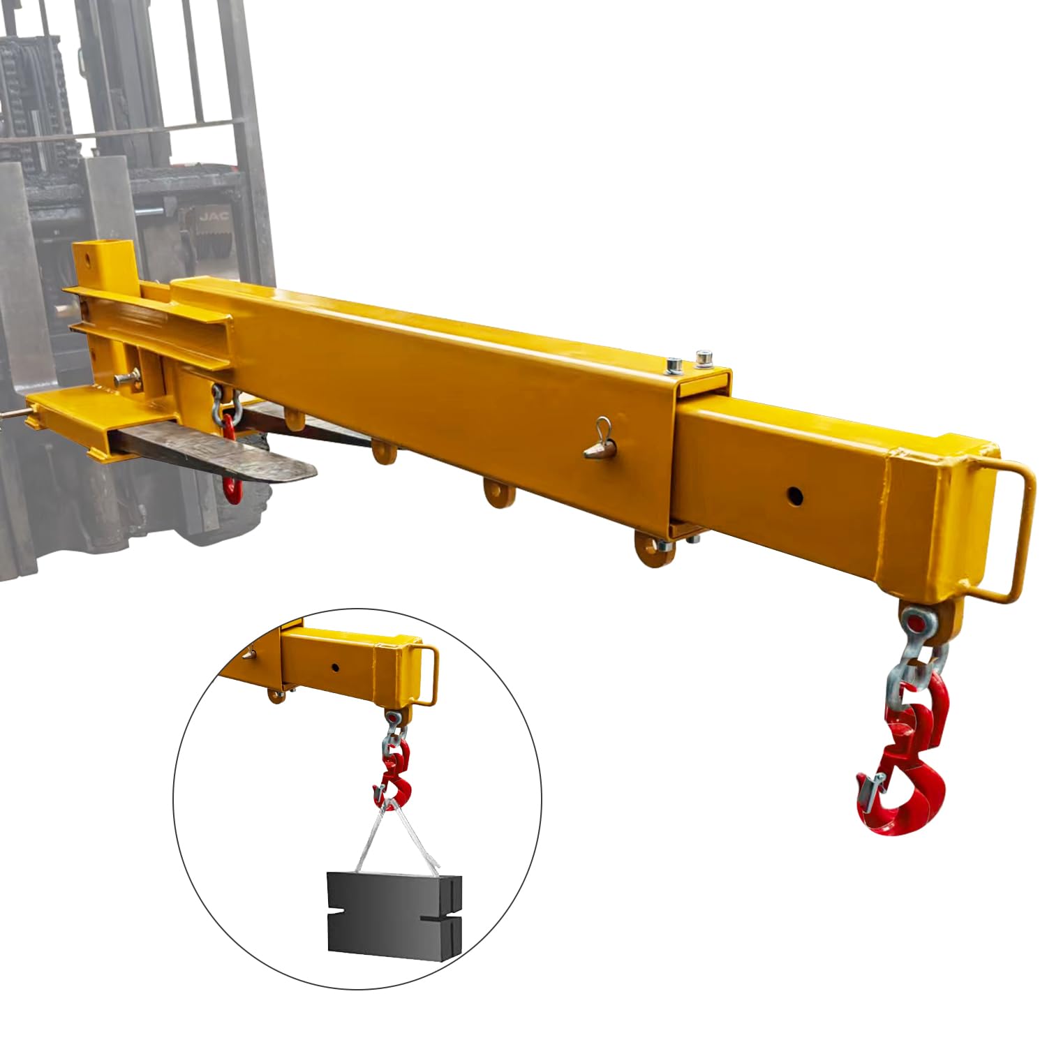 Photo 1 of ***It is used, it is missing a part and it is not known if it works 100%.***Adjustable Forklift Jib Boom Crane, 6000 LBS Forklift Mobile Crane Manual Telescopes,Flexible Adjustment Holes, Ideal for Warehouse, Factories, Construction