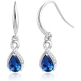 Infinity Birthstone Earrings 925 Sterling Silver Teardrop Infinity Drop Dangle Earrings Birthstone Jewelry Birthday Gifts for Women Her Mother Wife