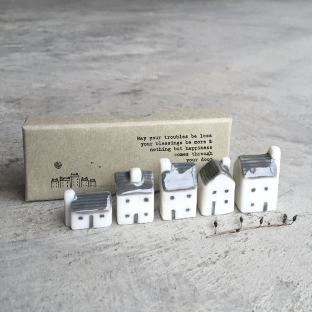 East of India Porcelain Mini Houses Gift, Street in a Box, Inspirational Keepsake Gift, Boxed Thinking of You Gift, Happiness Gift, Small Porcelain Houses