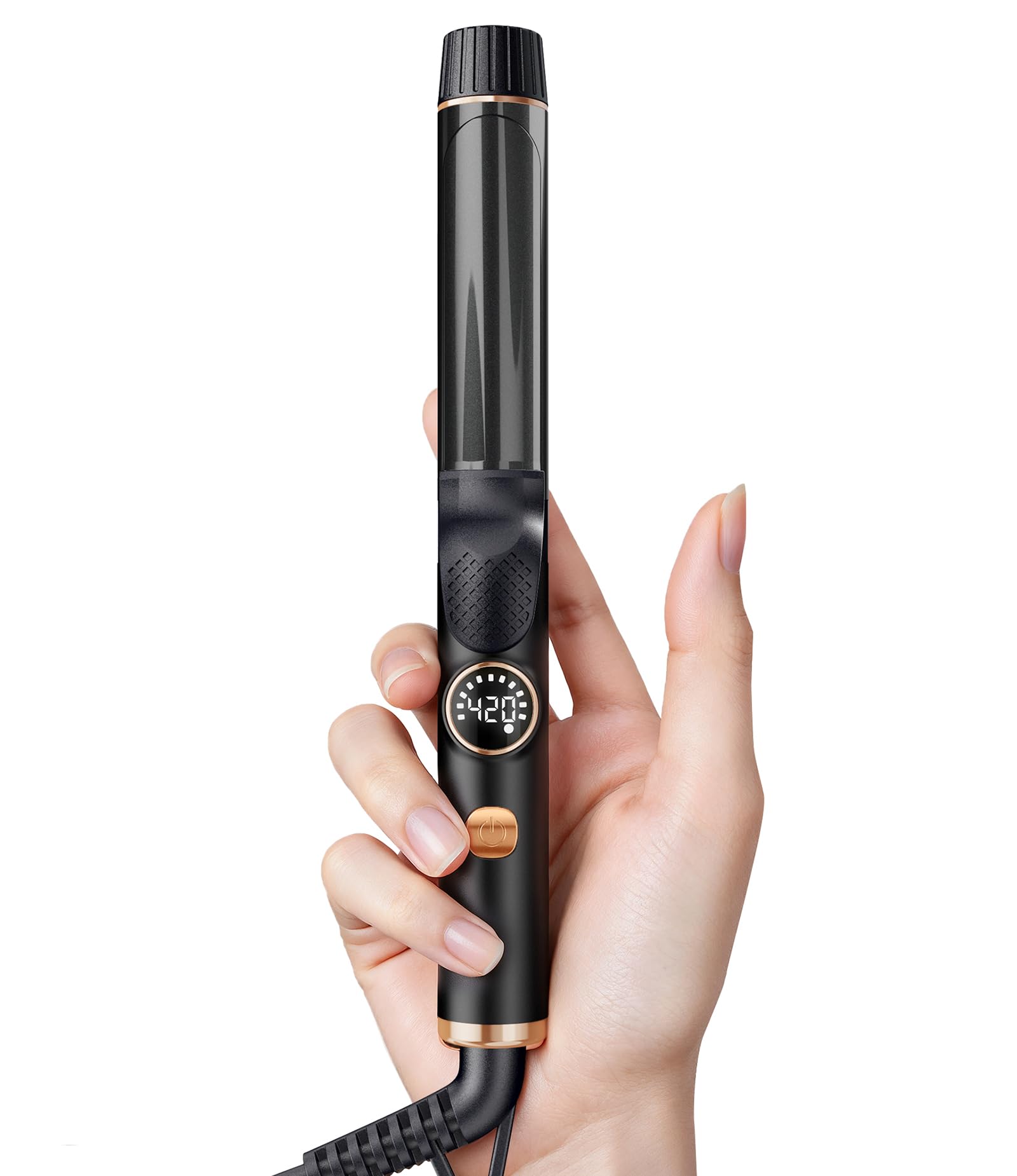 Photo 1 of 1 Inch Mini Travel Curling Iron, 100-240V Travel Dual Voltage Curling Iron for Short Hair with 5 Heat Settings, Small Curling Wand with Temperature Memories and Lock, Rose Gold