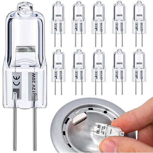 Vinaco G4 Halogen Bulbs 20W,10 Pack G 4 Dimmable Warm White 2800K,Long Lasting 20W 12V G4 Bi Pin Halogen,High Output 300LM Bulb with T3 JC Type, Capsule Bulb for Cabinet Light Bulbs