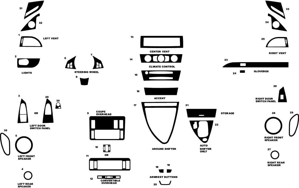 Rvinyl Rdash Dash Kit Decal Trim for BMW 6-Series 2004-2010 - Wood Grain (Burlwood Dark)