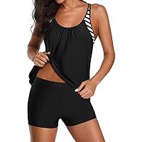 High Waisted Swim Bottoms Women's Tummy Control Two-Piece Tankini Swimsuit - Loose Blouson Top & High-Waisted Bottom (XS-22 Plus) Bathing Suit With Built In Bra - View #4