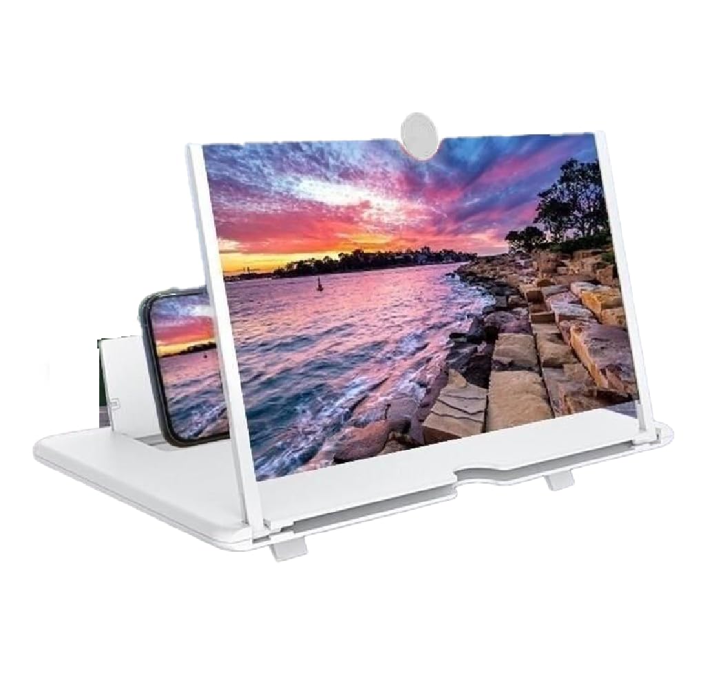 Photo 1 of 10" Screen Magnifier Amplifier,3D HD Mobile Phone Magnifier Projector Screen for Movies,Videos,and Gaming.Foldable Mobile Phone Holder with Screen Magnifier,Supports All Smartphones (White)