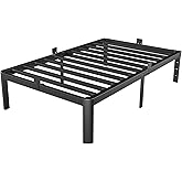 KZZLOL Twin Size Bed Frames 14 Inch, Metal Twin Bed Frame No Box Spring Needed, DIY Headboard Holes, Heavy Duty Steel Support 3500 LBS, Noiseless, Round Corner Leg, Storage Space, Easy Assembly, Black