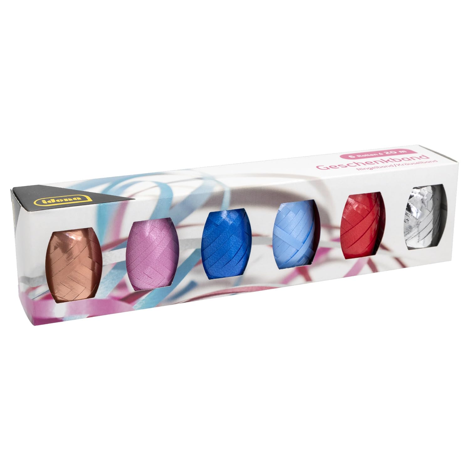 Idena 436039 Decorative Ribbon, Egg-Shaped Ribbon, 6 Rolls, Size 20 m x 5 mm, Assorted Colours, Gift Ribbon, Curling Ribbon