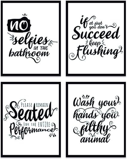 Decorshop Funny Bathroom Decor Wall Art Funny Bathroom Signs Decor Set Of 4 Unframed