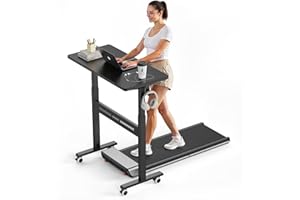 WALKINGDESK Mobile Walking Pad Desk with Wheels, Pneumatic Small Rolling Standing Desk Riser Height Adjustable (28-43.7") for Treadmill, Portable Computer Table for Home Office, Black
