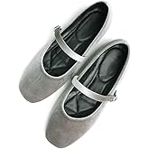 Stunner Mary Jane Square Toe Black Ballet Flats for Women Comfortable Ankle Strap Casual Slip On Flats