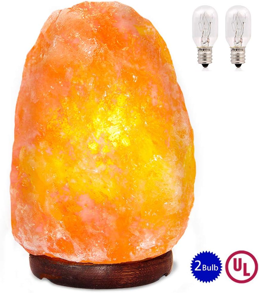 pursalt Himalayan Salt Lamp Night Light Hand Carved Taly Wood Base Pink Crystal Rock Salt Light for Air Purifying, Home Décor, Table Lamp, Gifts, Extra Replacement Bulb, Himalayan Salt Lamp Natural M