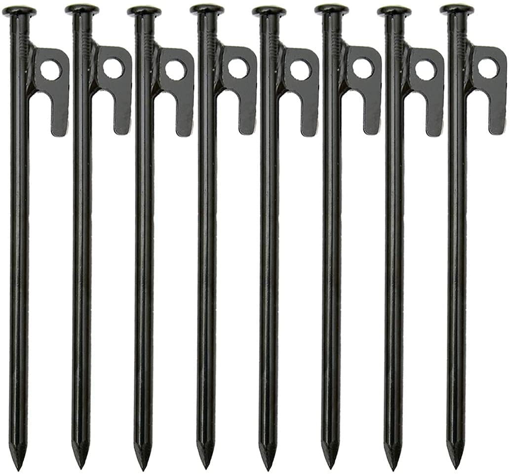 KAHEIGN 8Pcs Heavy Duty Tent Pegs, 20CM High Strength Forged Steel Camping Tent Stakes with Hook and Hole for Outdoor Trip Hiking Gardening Large Hard Ground Rocky
