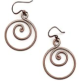 Pillar of Salt Studio Handcrafted Solid Copper Earrings Spiral Hoop (Antiqued Copper, Small, 1-1/4" drop)