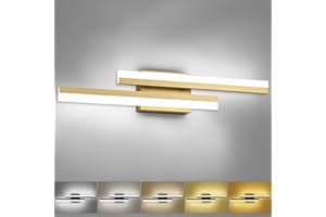 PRESDE Bathroom Vanity Light 5 Color Changeable 24inch Bathroom Light Fixtures Over Mirror Gold Modern LED Bathroom Wall Lighting Bar Dimmable 5CCT