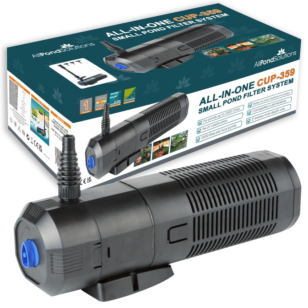 AllPondSolutions CUP-359-2000L/H All in One Pond Pump Filter with Fountain and 9w UV Steriliser, Clear Water Algae Control for Ponds up to 2000L