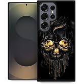 heindiy Case Compatible with Samsung Galaxy S26 Ultra,All-Round Protection Shockproof Anti-Scratches TPU Case Cover,for Man Woman-Gold Black Skull
