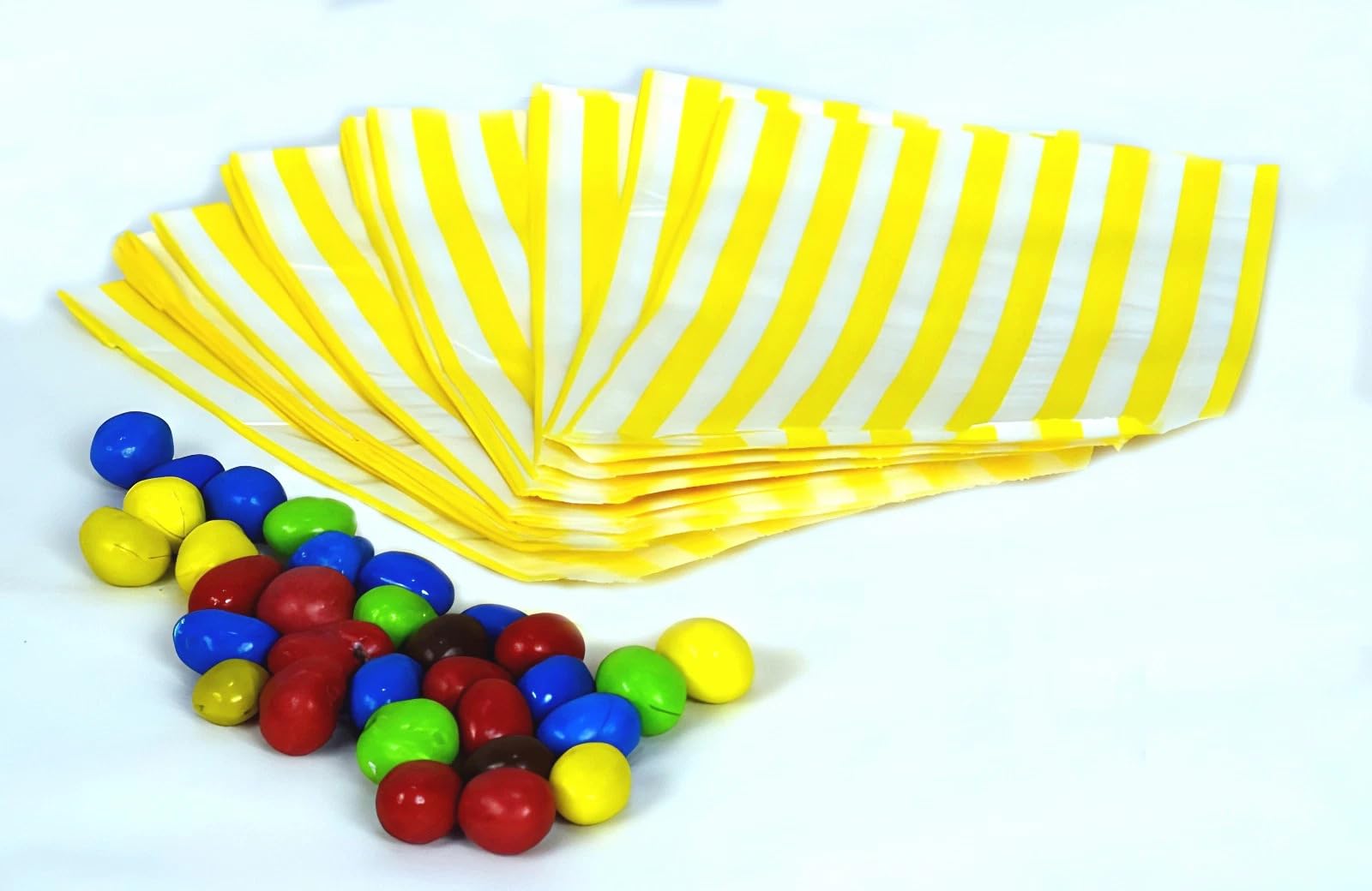 5" x 7" Yellow Candy Striped Sweet Paper Bags | Pack of 300 | Wedding Buffet Favour Cake Gift Pick n Mix Shop