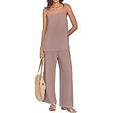 ANRABESS 2 Piece Sets for Women Summer Casual Lounge Spaghetti Strap Top Wide Leg Pants Set Vacation Beach Travel Outfits