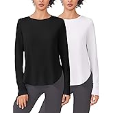 PINSPARK 2 Pack Long Sleeve Workout Tops for Women UV Protection Soft Workout Tops Lightweight Athletic Running Hiking Shirt